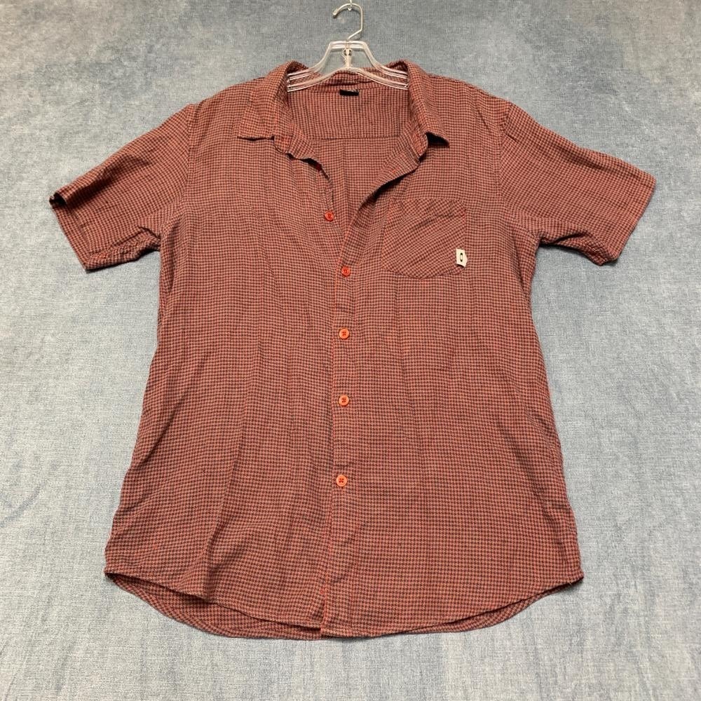 Oakley Shirt Mens XL Red Houndstooth Chest Pocket Travel Streetwear Button Up